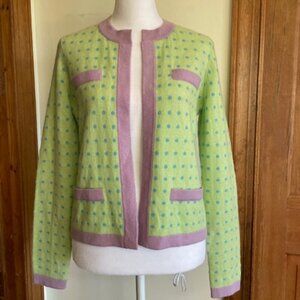 J. MCLAUGHLIN Dottie Green Blue Lilac Polka Dot Cashmere Cardigan Sweate…